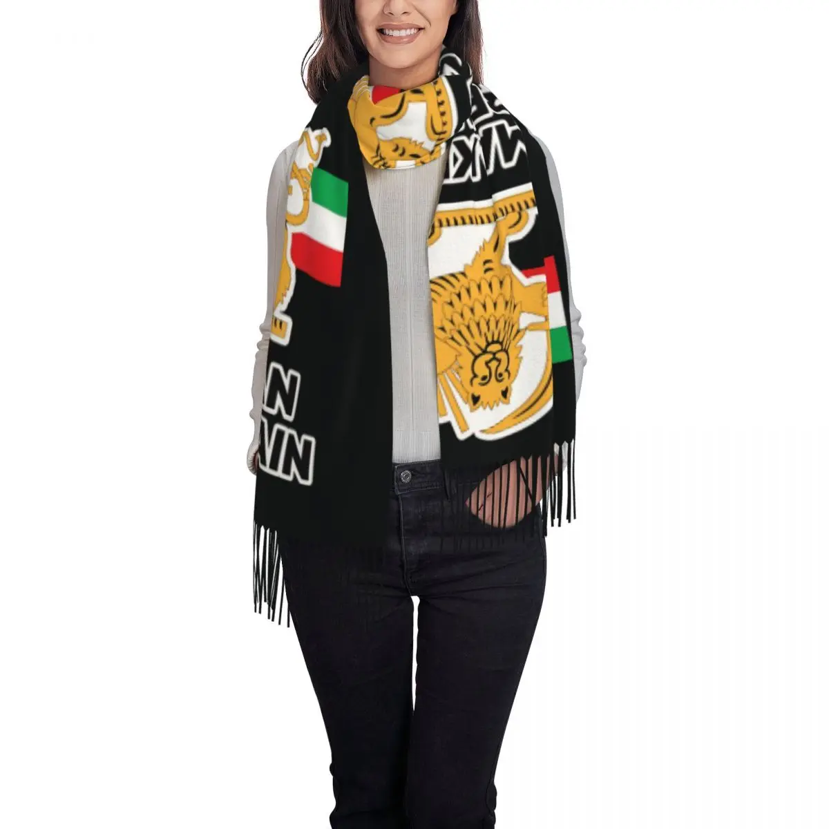 Female Scarf Outdoor Make Iran Great Again Lion Head Scarves with Long Tassel Fashion Shawls and Wrap Winter Custom DIY Bufanda