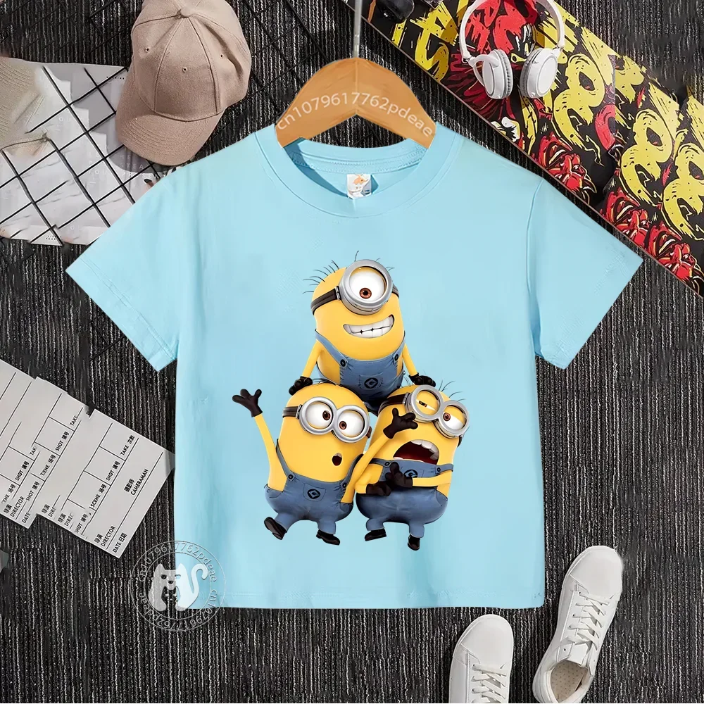 Teen Hip Hop Style 100% Cotton T-shirt Kids Cartoon A group of Minions printed round neck cotton T-shirt boys girls short sleeve