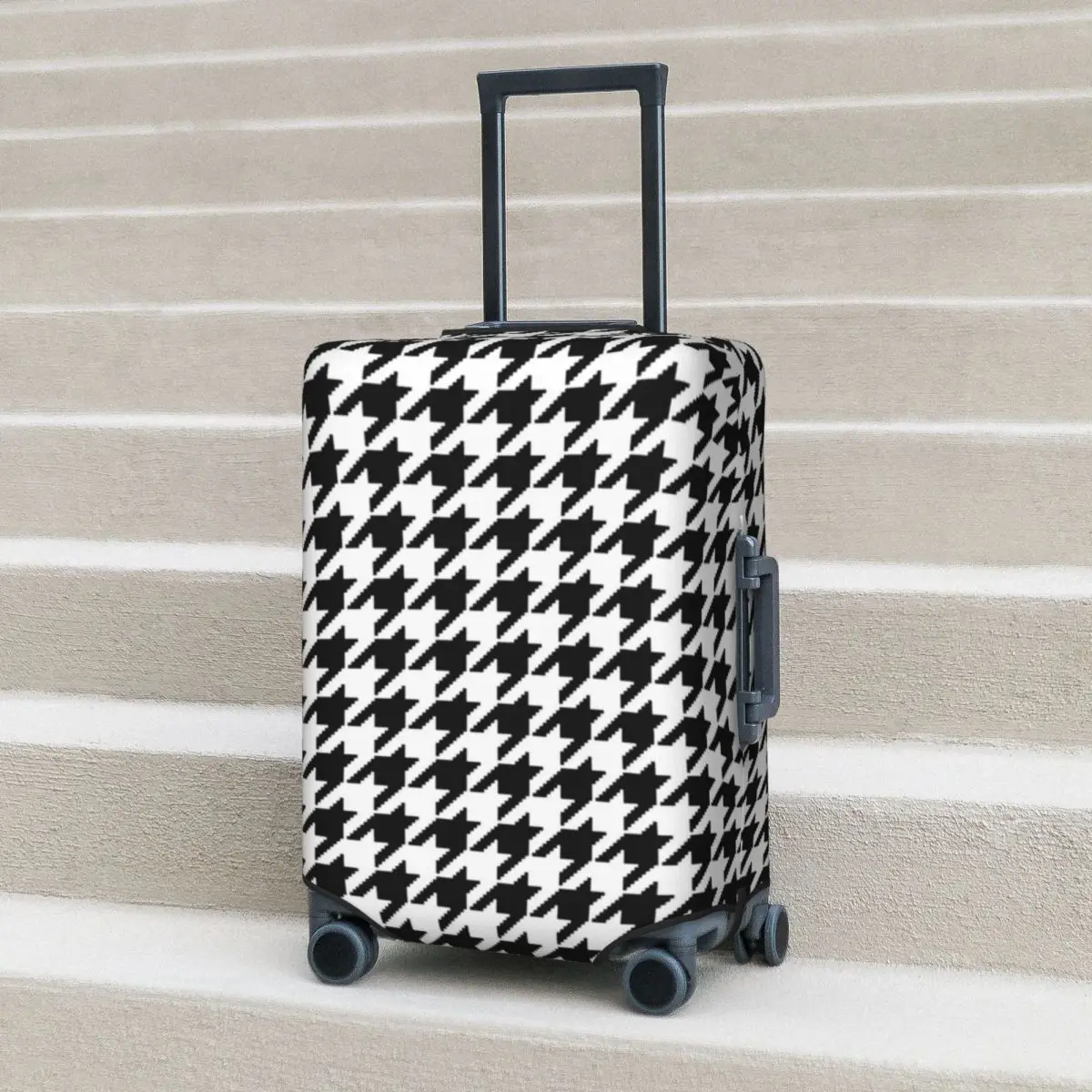 

Houndstooth Pixel Suitcase Cover Flight Black And White Classic Strectch Luggage Case Travel Protector