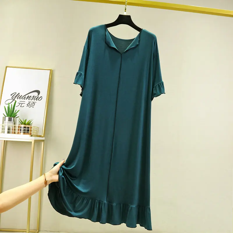 Fdfklak Modal V-Neck Women Nightgowns Thin Short Sleeve Loose Summer Homewear Fashion Soft Leisure Fish Tail Night Dress