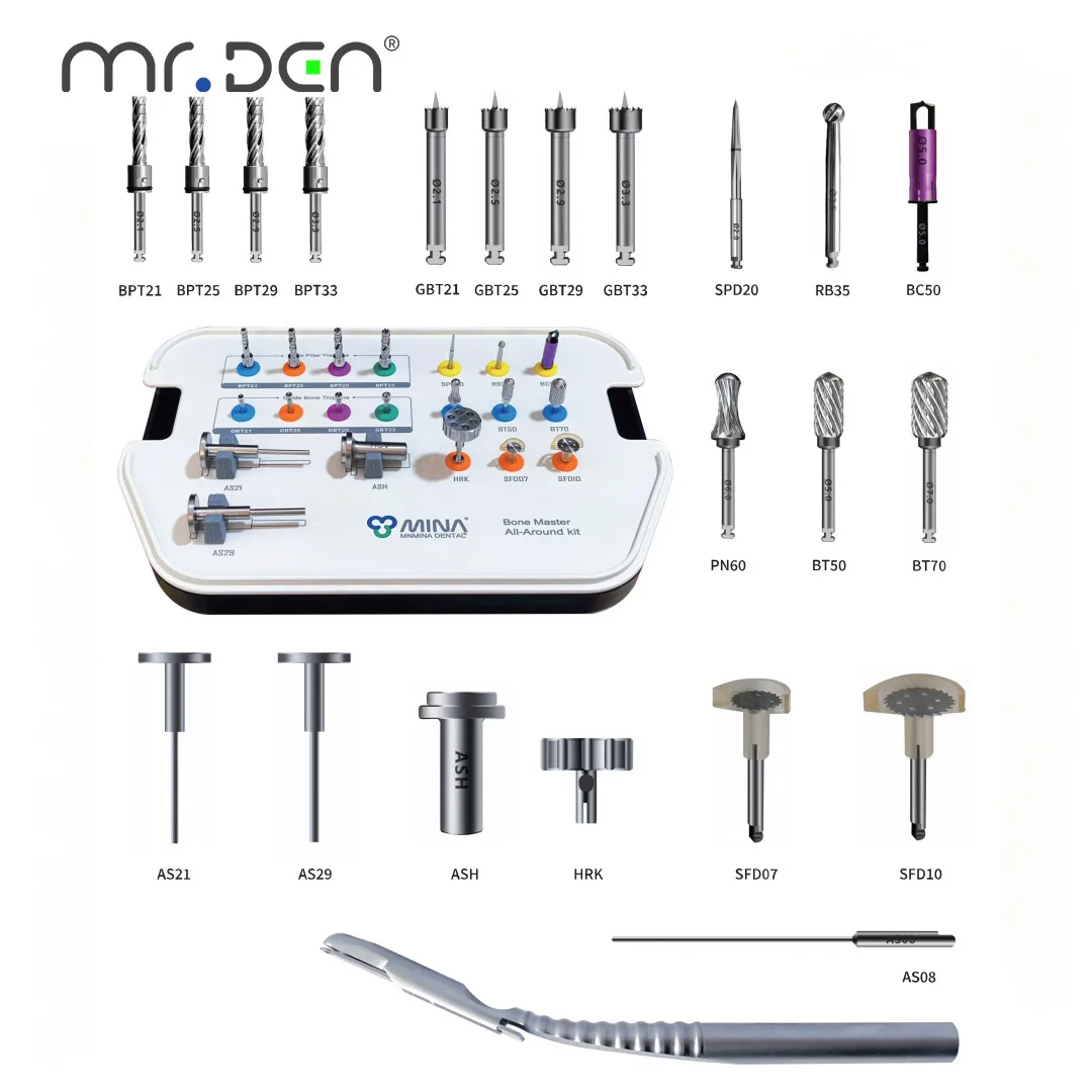 MINA Korean Dental Implant Trephine Kit 13PCS - Positioning Bone Harvest Drills Set Positioning Guided Bone Column Harvest Drill