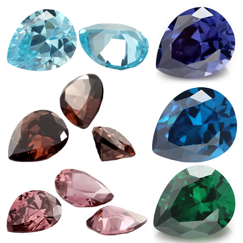 2x3~10x12mm 5A Pear Cut Cubic Zirconia Stone Sea Blue Apple Green Coffee Rhodolite Tanzanite Color Loose CZ Synthetic Gems Beads