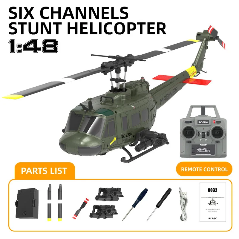 

UH-1 brushless RTF C032 6CH RC Helicopter 6-axis Gyroscope One Click 3D Flip Optical flow positioning helicopter model Hobby Toy