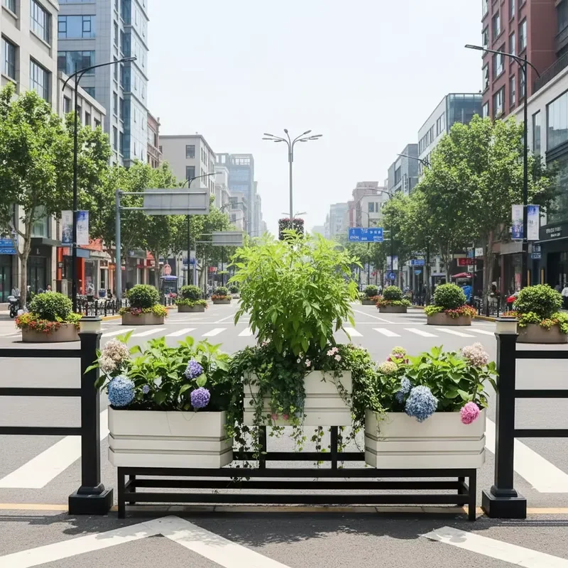 Customized Urban Municipal Isolation Flower Box Guardrail Outdoor Galvanized Steel Pedestrian Walkway Crash Barrier