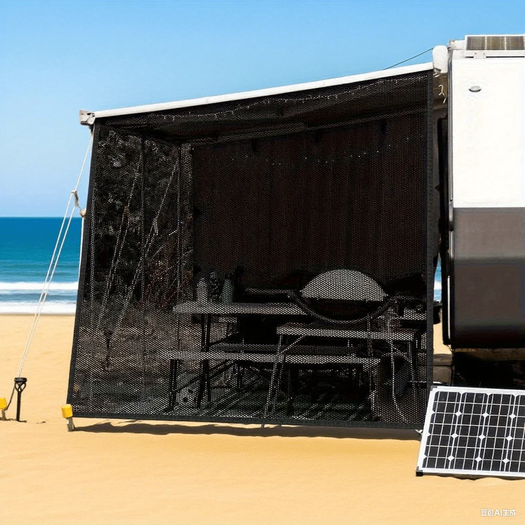 7x9ft RV Side Awning Screen - PVC Mesh with UV Protection & Fabric Insert (Includes Stakes, Ropes & Hooks)