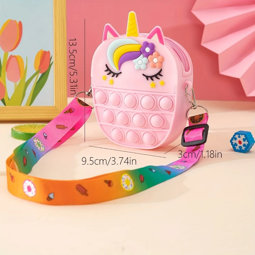 Kid Unicorn Cartoon Silicone Princess Coin Purse - Lightweight, Waterproof, Wear-resistant - Suitable for Party, Outing Use