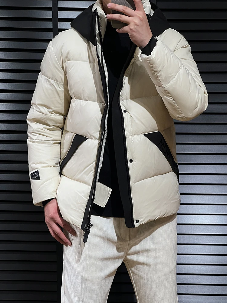 

Модная мужская зимняя куртка-пуховик с цветными блоками, теплая, свободного кроя, из полиэстера, на молнии