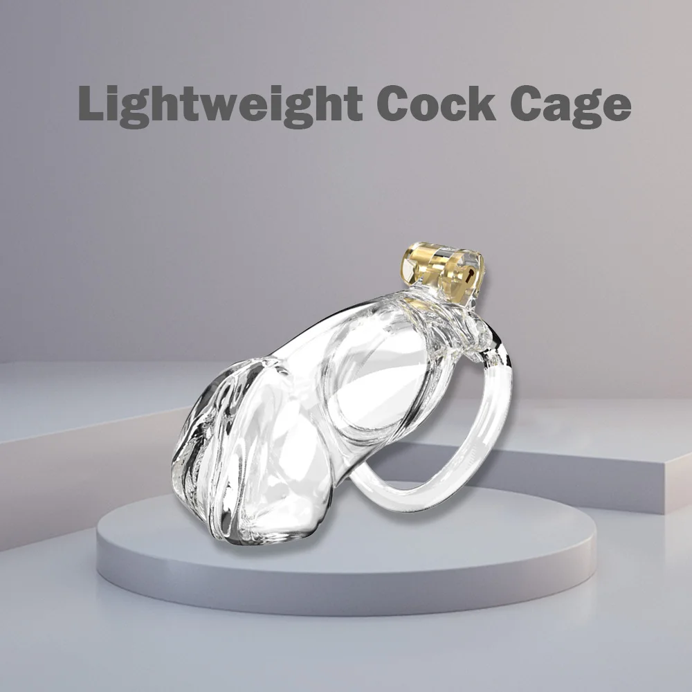 Male Chastity Cage Lightweight Chastity Device for Men, Plastic Cock Cage Penis Lock Large, Adult Gay Sex Toys BDSM, Transparent