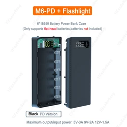 6*18650 Power Bank Dual USB Support Fast Charge Removable Replacement Battery Power Bank Case LED Flashlight