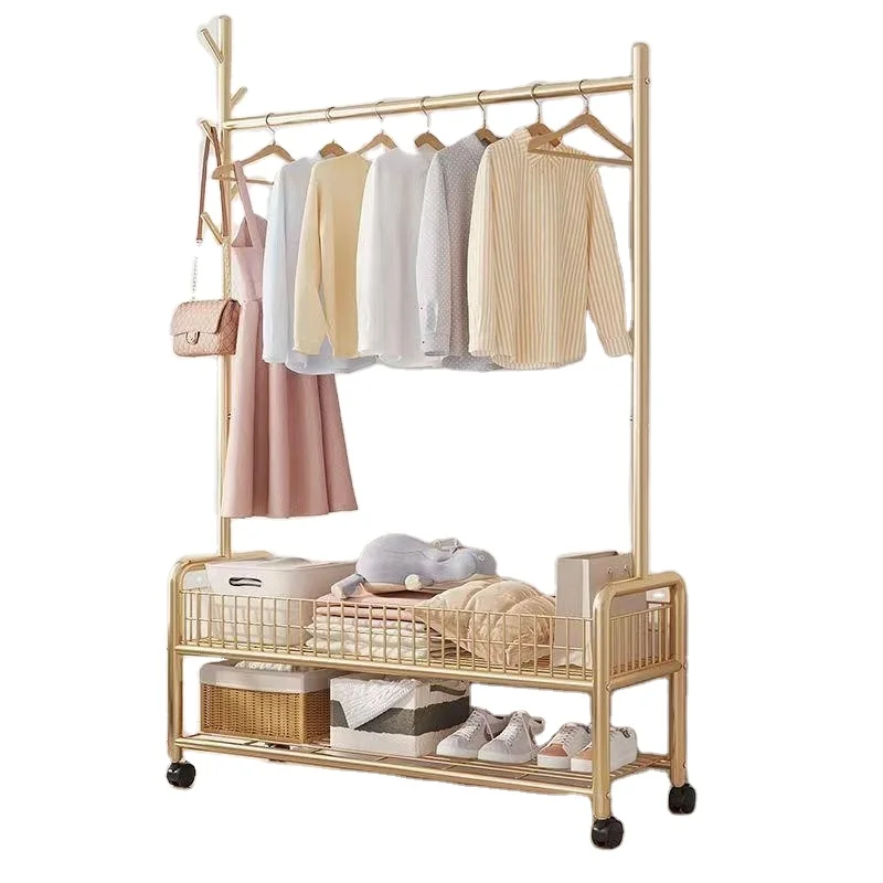 

Simple Clothes Hanger Floor Coat Rack Bedroom Multi-functional Household Mobile Hat Bag Rack Drying Rack