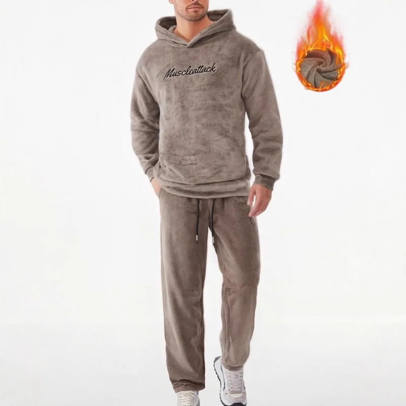 Autumn and Winter Casual Home Wear Thickened Embroidered Letter Sweatshirt Plush Suit Pants