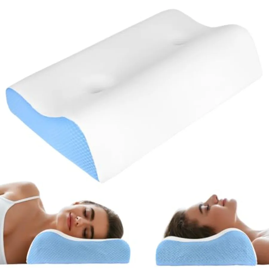 

Cervical Neck Pillow for Neck Pain Relief, Memory Foam Side Sleeper Ergonomic Contour Pillow, Cooling Sleep Apnea Neck Support