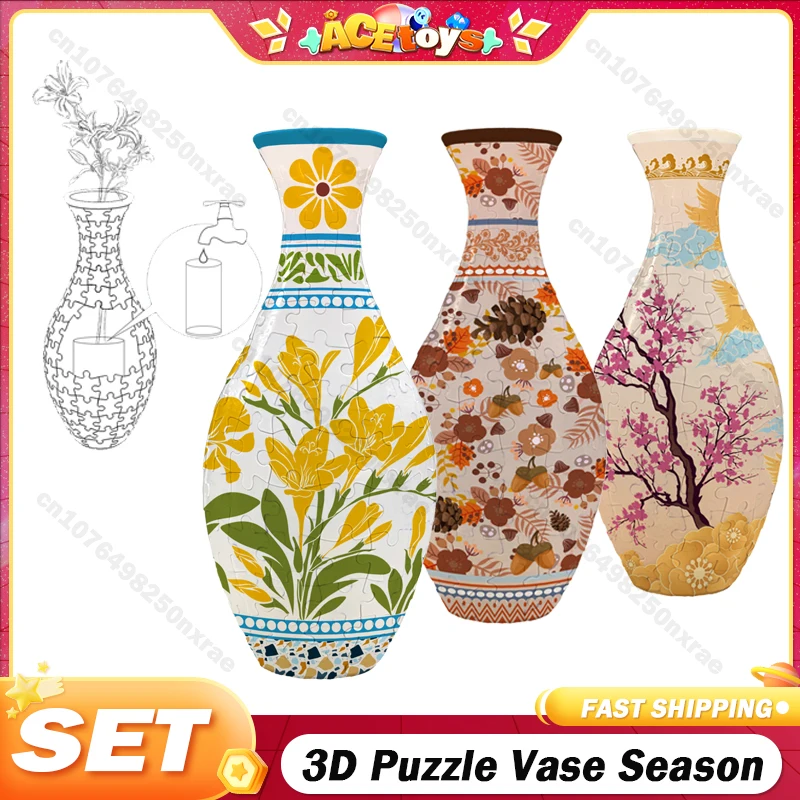 3D Puzzle Vase Season Panda Flower Porcelain Design Made Plastic Home Decoration and Arrangement Housewarming Kids Toys Gifts