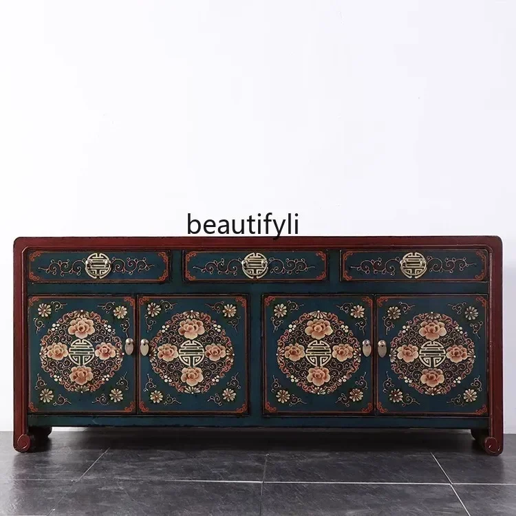 

S New Chinese style antique furniture solid wood painted living room partition foyer hand painted retro decorative