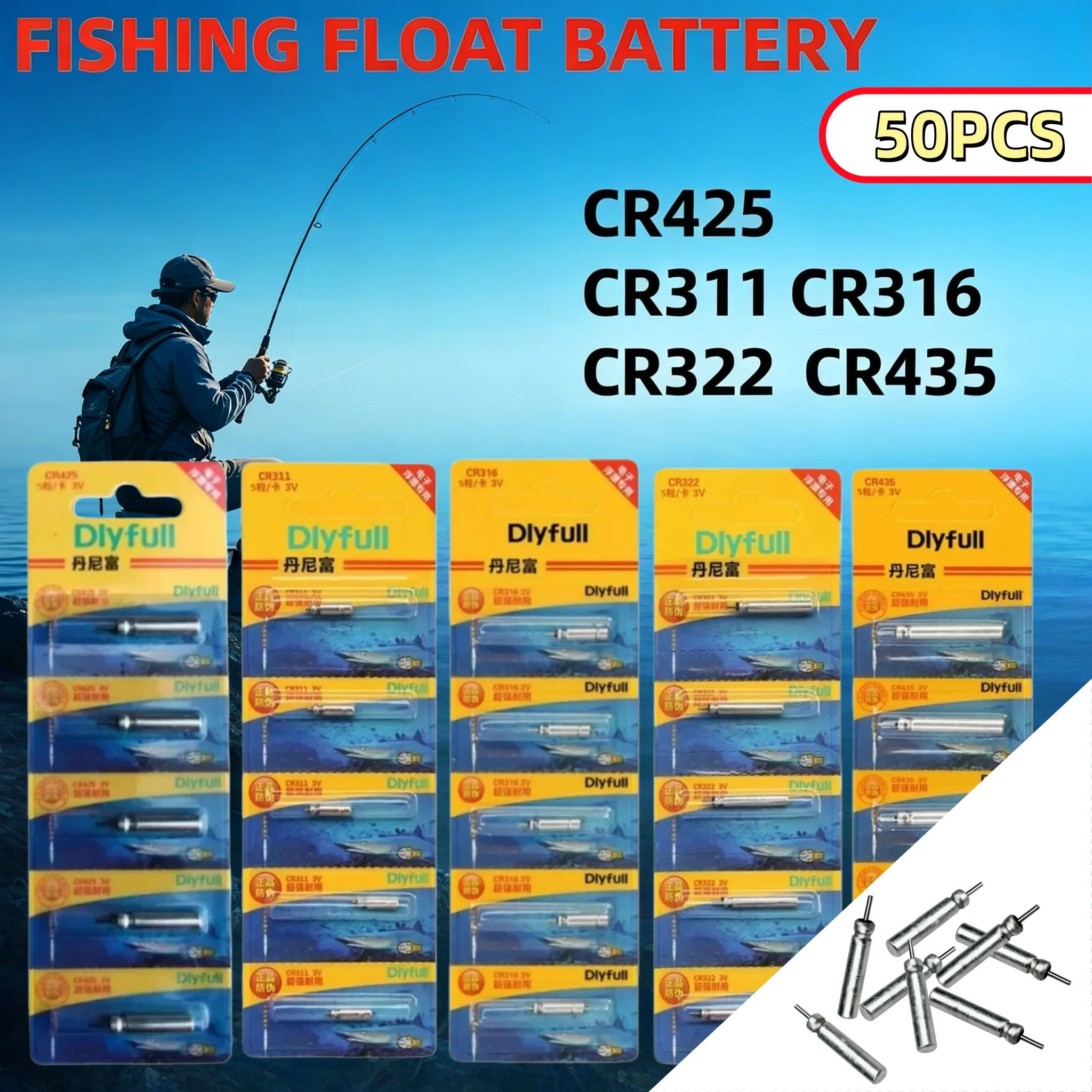 50PCS CR425 CR311 CR316 CR322 CR435 Long Lasting 3V Lithium Pin Battery for LED Luminous Fishing Floats
