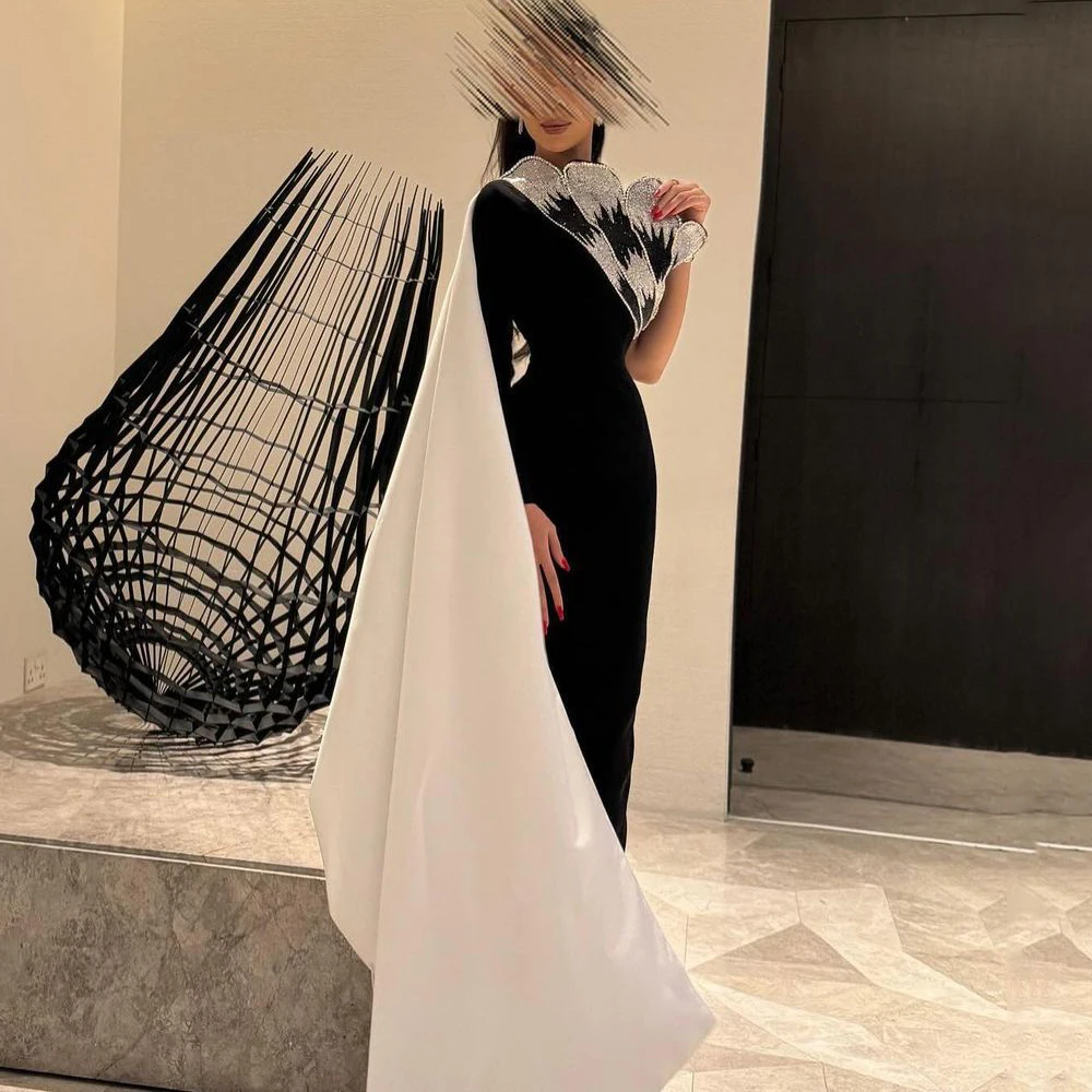 فستان سهرة عربي لحفلات الزفاف مخصص بكتف واحد وأكمام طويلة مطرز بالترتر فساتين سهره نسائي فستان حفلات رسمي