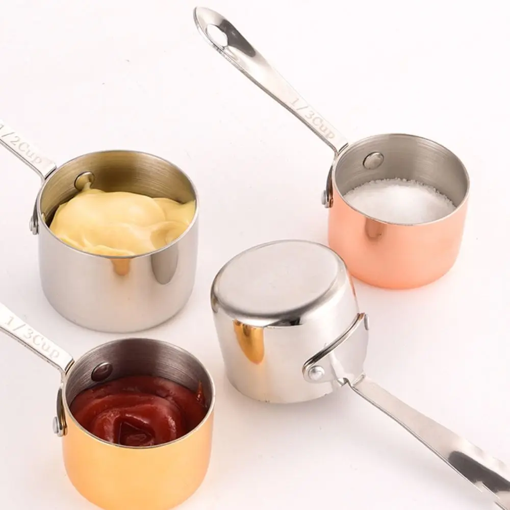 Mini Stainless Steel Sauce Cup Fall -resistant with Long Hanlde Dipping Cup Druable Seasoning Bowl Restaurant