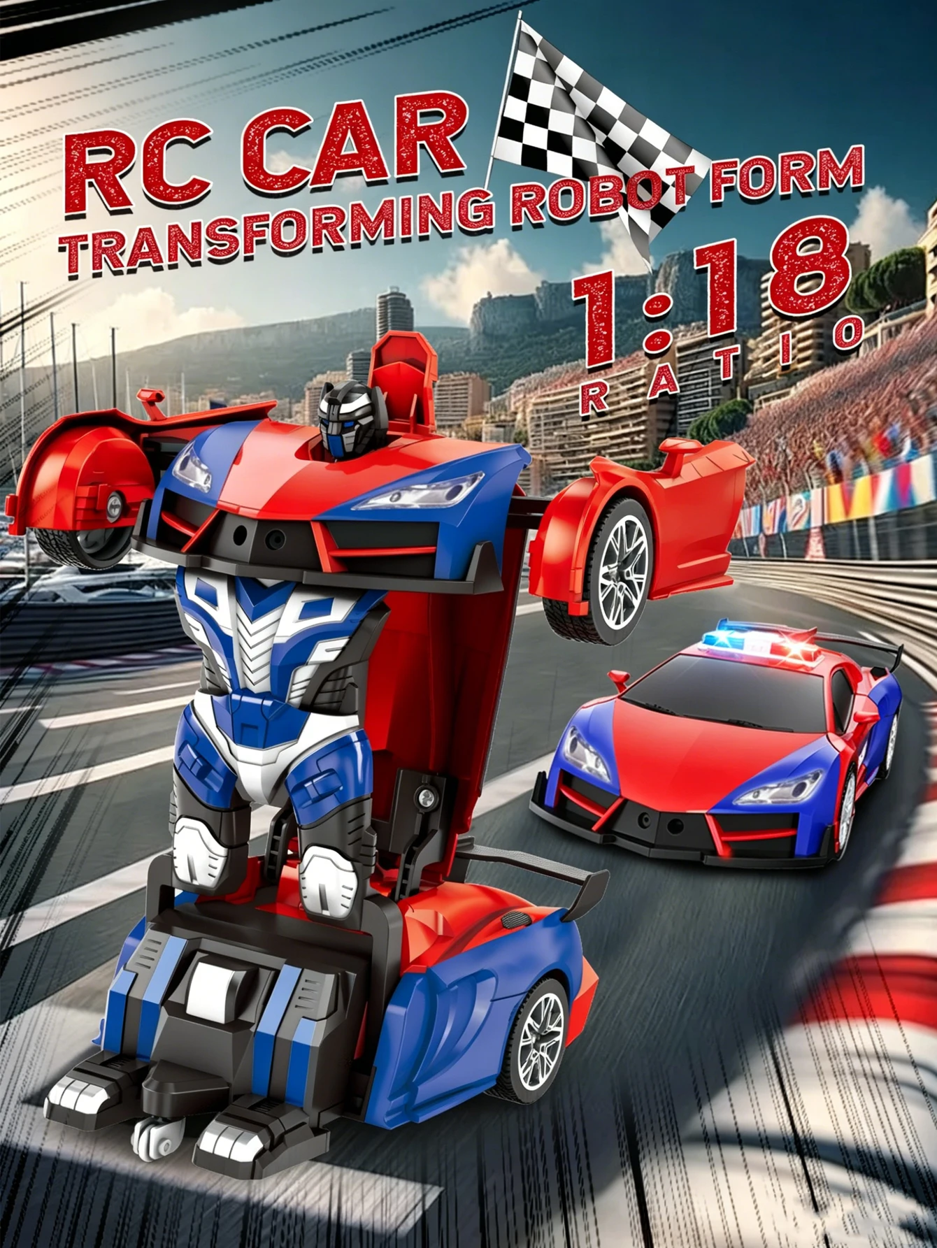 RC Transform Car Robot 2 in 1 Remote Control Sports Car with LED Light Toy for Kids