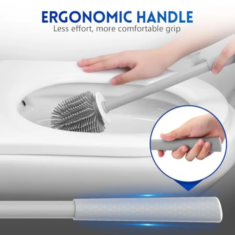 Toilet Brush and Holder Set, Silicone Toilet Bowl Cleaner Brush Bristles, Bathroom and RV Cleaning Tools, Space Saving Toilet S view 5