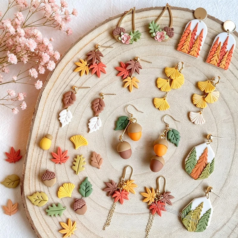 Fall Autumn Series Maple Leaf Polymer Clay Cutters Ginkgo Leaf Mushroom Earrings Jewelry Pendant Pottery Dangle Clay Cutting Die