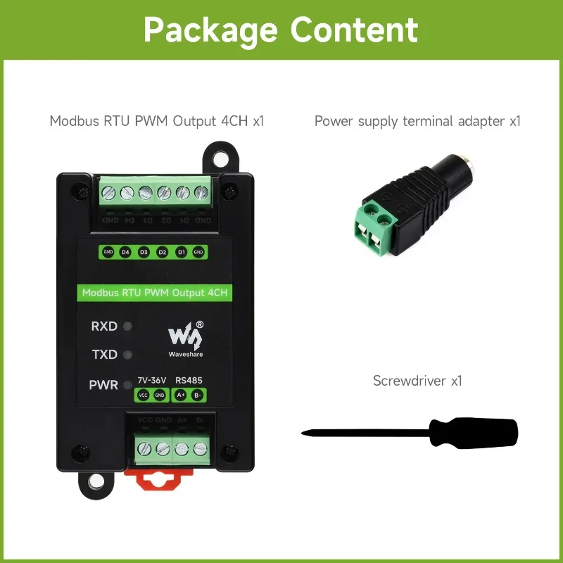 Industrial 4-Channel PWM Pulse Output Module, RS485 Interface, Modbus RTU Protocol