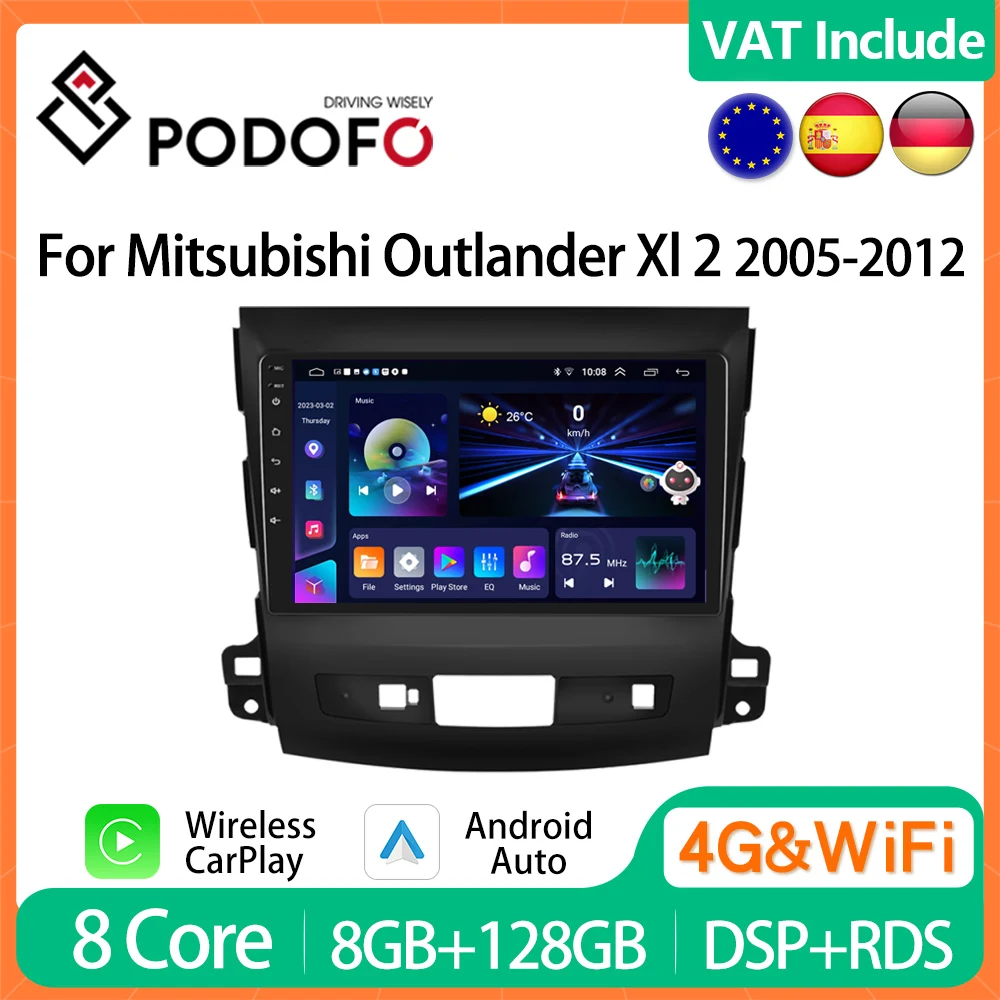 2din CarPlay Android Auto Radio For Mitsubishi Outlander Xl 2 2005-2012 For Citroen C-Crosser 2007-2013 GPS Multimedia Player