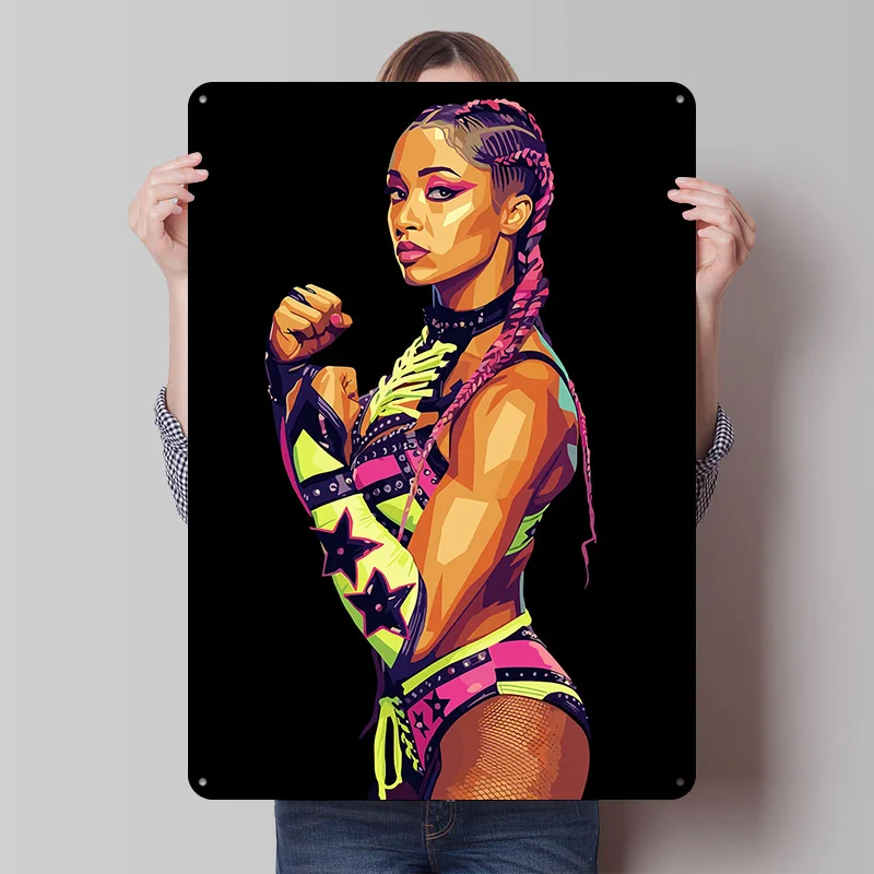 Bianca Belair Digitales Kunstporträt Blechposter Maßgefertigte Wandkunst Vintage Metallschilder Retro Blechplakette zur Dekoration Gaming