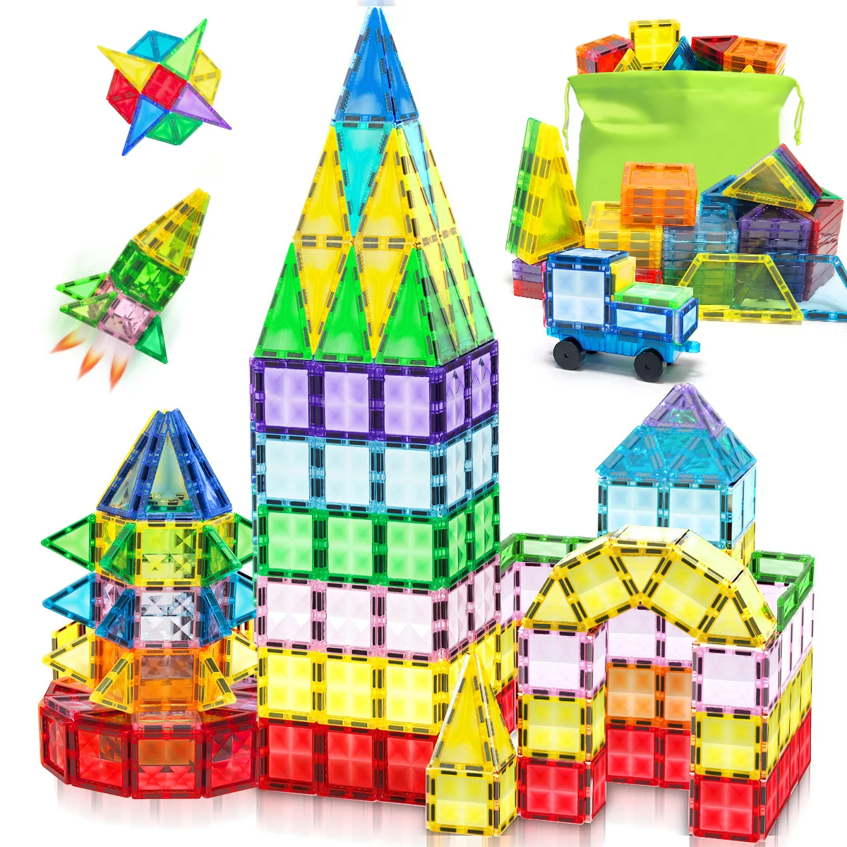 

Magnetic Colorful Diamond building blocks set，Montessori Educational Toys，Puzzle Learning, Birthday and Christmas Gifts