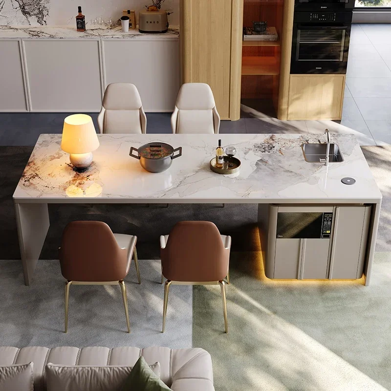 Microwave Oven Sink Table White Socket Functional Center Island Dining Tables Kitchen Restaurant Mesa Comedor Home Furniture
