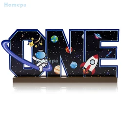 Universe Theme ONE Letter Sign Table Wooden Centerpiece 1st Birthday Party Table Decor First Trip Around The Sun for Baby Shower