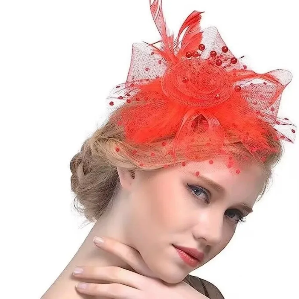 

Fashion Exquisite Feathers Fascinator Hat Elegant Sweet Tea Party Mesh Hair Band Hair Hoop Polka Dot Bride Headdress Photography