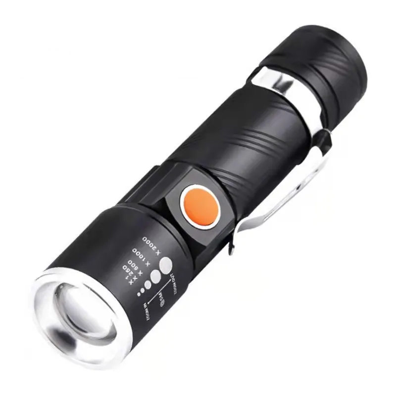 YS00057- Aluminum alloy LED flashlight outdoor portable night fishing strong light flashlight USB charging handheld flashlight