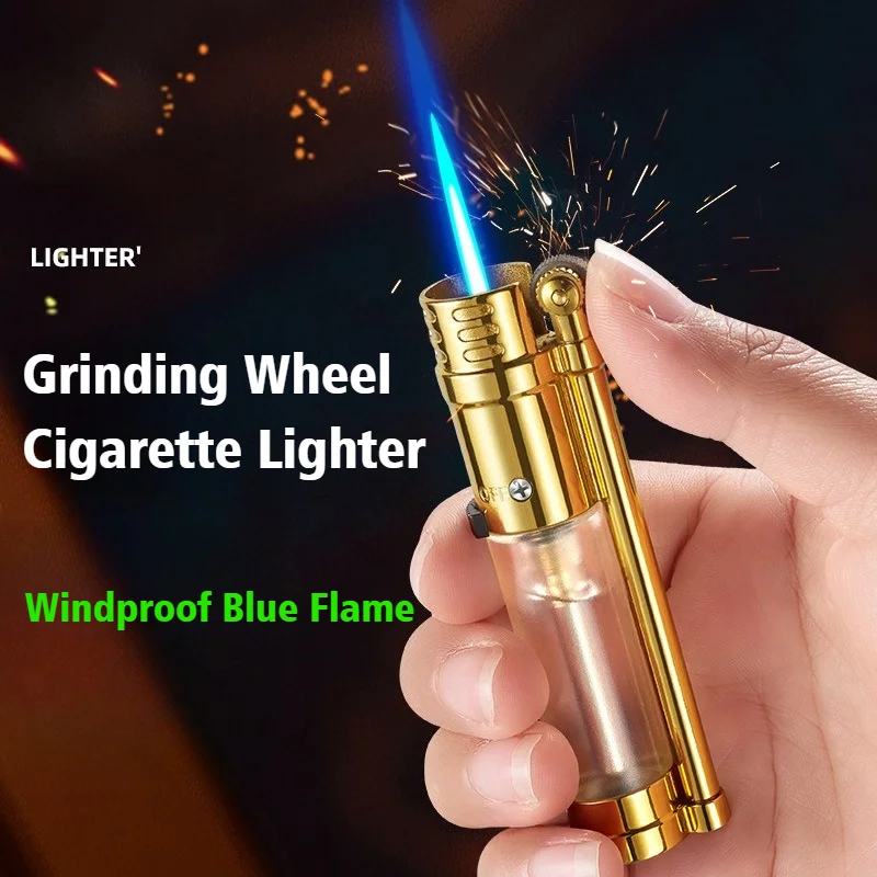 

New Metal Open Fire Cigar Igniter Windproof Blue Flame Smoke Inflatable Grinding Wheel Cigarettes Lighters & Smoking Accessories