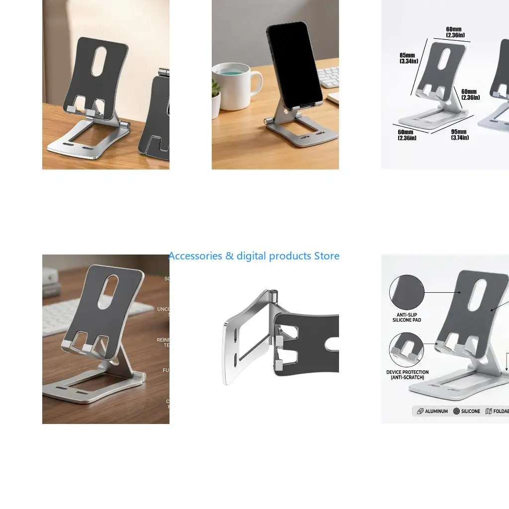 77JD Adjustable Foldable Aluminum Holder With Anti Slip Base For Smartphones Tablets Gaming Devices
