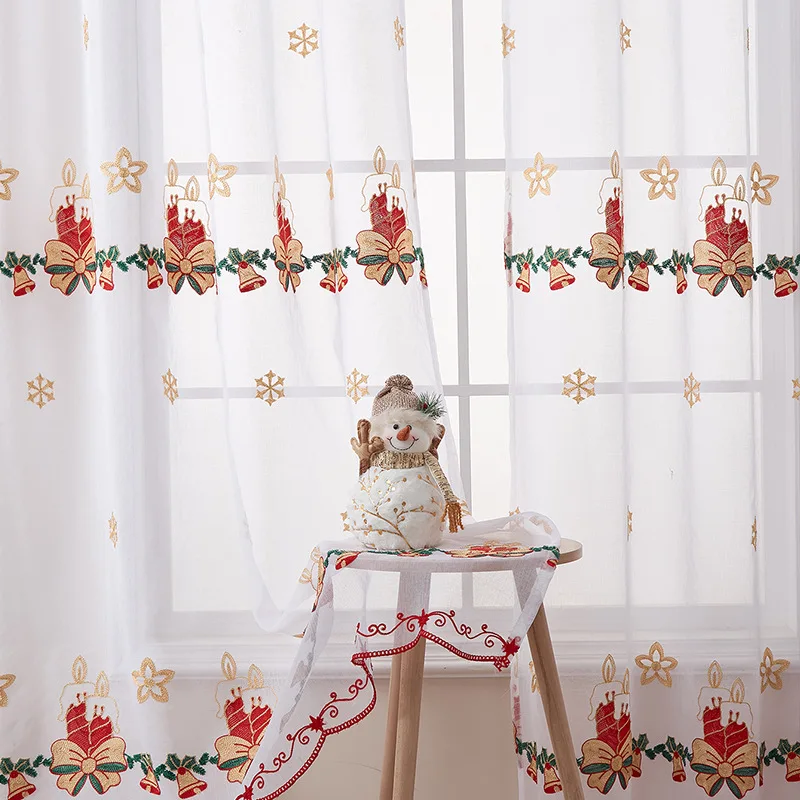 1PC New Christmas Curtains for Living Room Bedroom  Snowflake Embroidered Window Screen  Rectangular Beautification Decorative