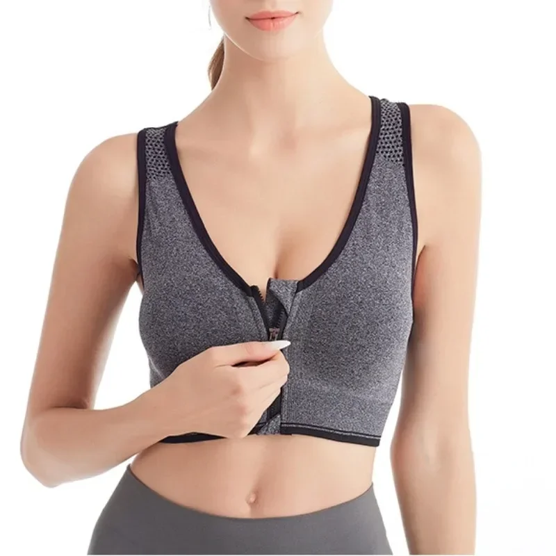 Women's Zip Front Sports Bra Wireless Post-Surgery Bra Active Yoga Sports Bras