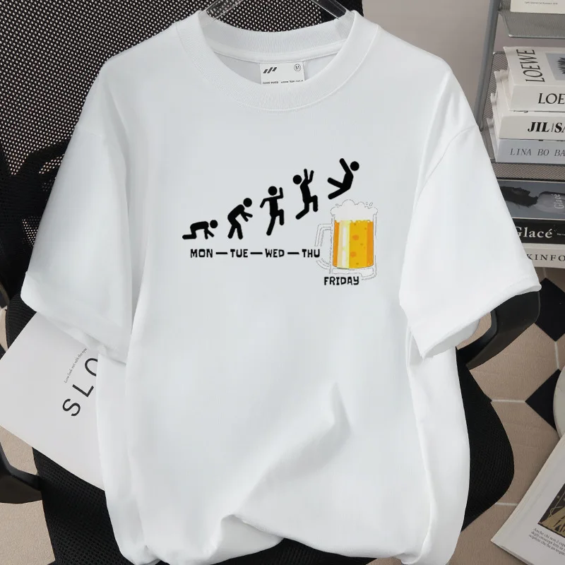 Mens Crew Neck T Shirt Friday Skeleton With Beer Cup Graphic Tee Funny Weekend Party Humor Casual Short Sleeve Tops For Bar Wear