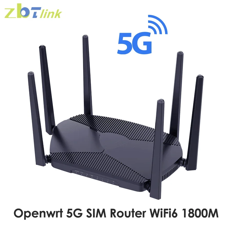 Zbtlink 5G Router Openwrt SIM Card WiFi6 MESH 1800Mbps 256MB RAM for 128 Device Dual Band 2.4Ghz 5.8Ghz MU-MIMO Wifi Antenna