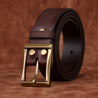 3.8 Cm Wide High Quality Genuine Leather Belt Men's Retro Thickened First Layer Pure Cowhide Brass Buckle Jeans Luxury Male Belt