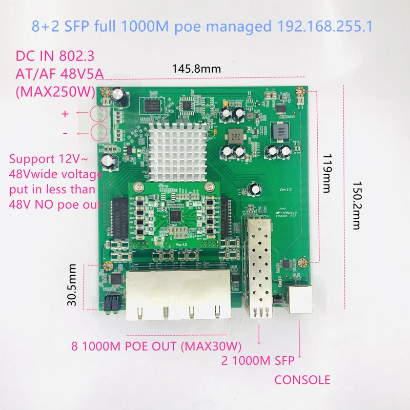 IP Management 8-port 10/100/1000Mbps PoE Ethernet Switch Module Managed Switch Module with 2 Gigabit SFP Slots gigabit switch