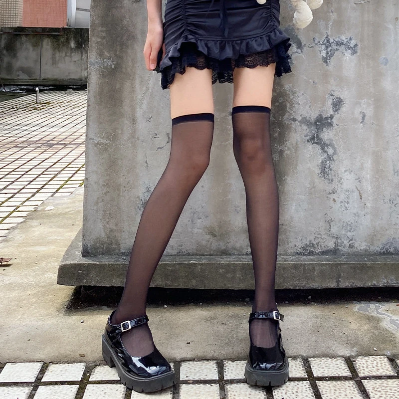 Women's Sexy Knee Socks Solid Transparent Ultra-thin Fishnet Stockings Slim JK Lolita White Stocking Breathable Thigh High Socks image 3