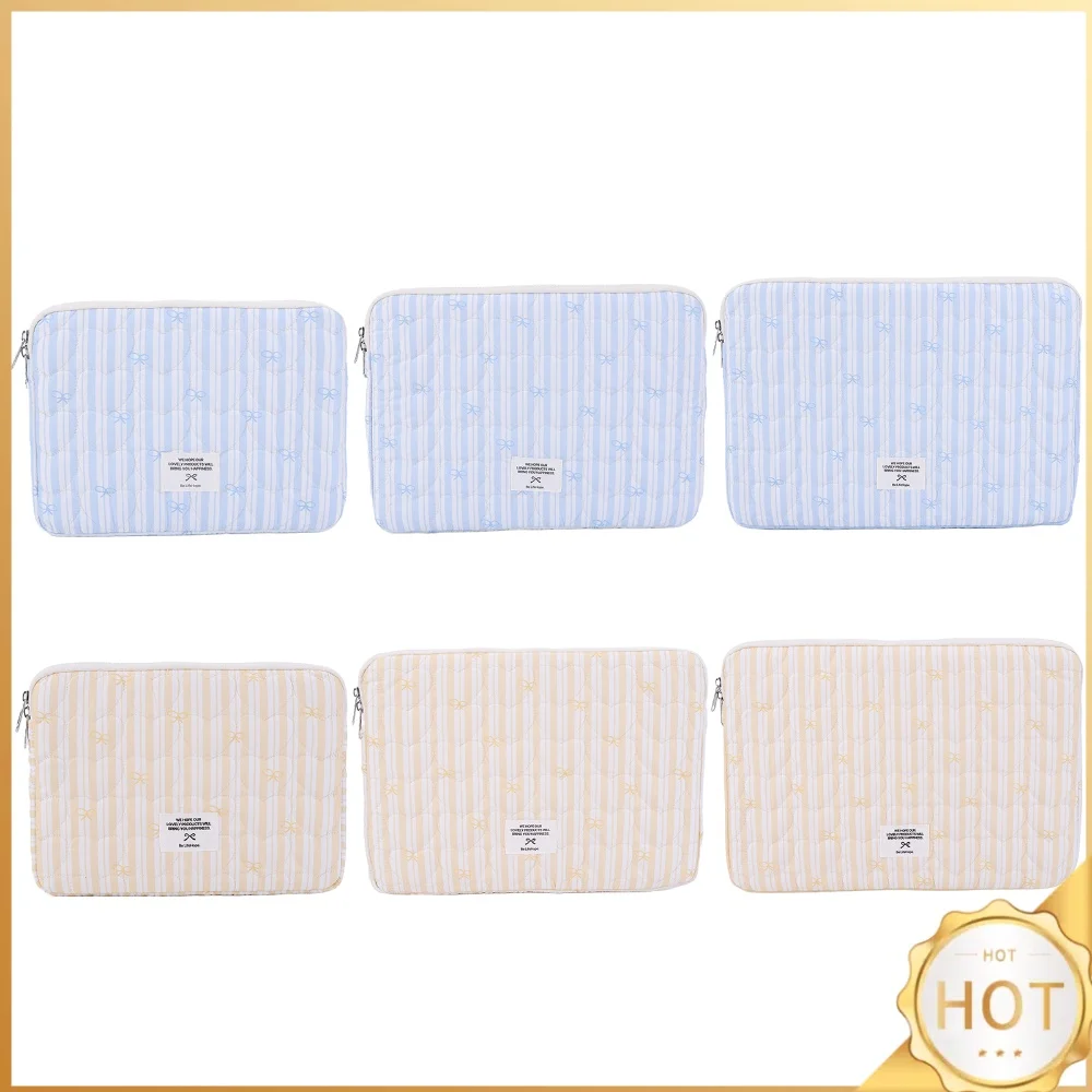 Korean Style Striped Bow Computer Laptop Sleeve Bag 11 13 14 15in Quilted Padded Tablet Pouch for Girls