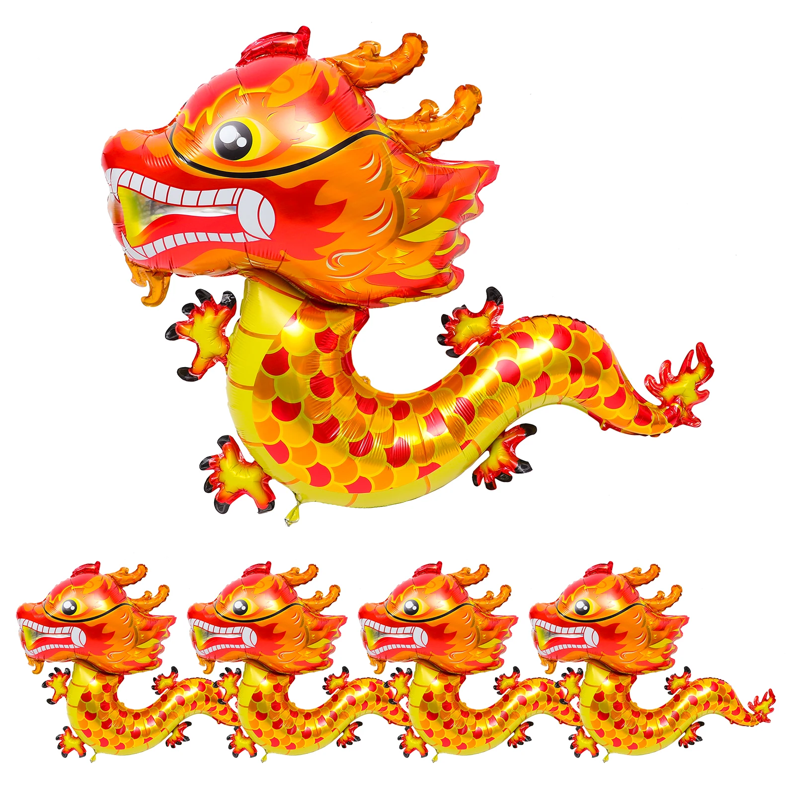 

5 Pcs Red Chinese Dragon Balloons Aluminum Foil New Year Cartoon Dragon Balloon Lunar Celebrations