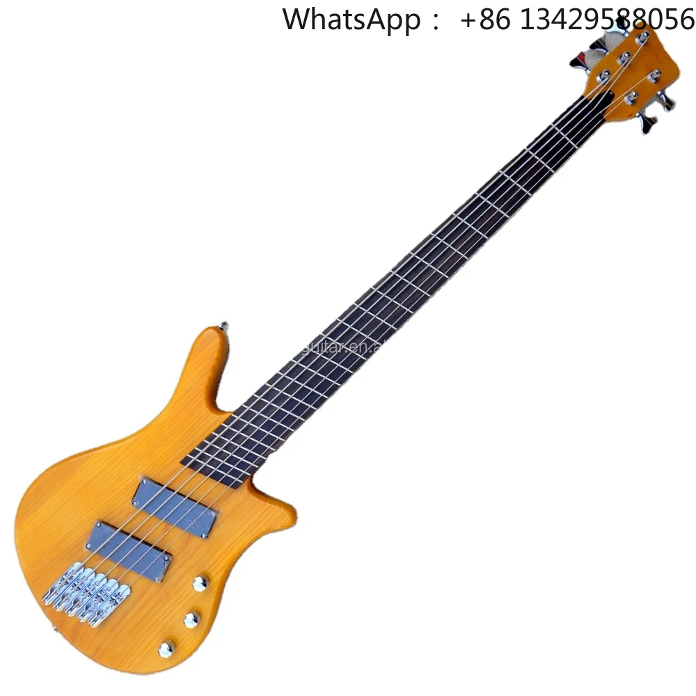 Flyoung Yellow 5 Strings Instrument Electric Bass Guitar Fanned Frets Rosewood Fretboard Factory Price