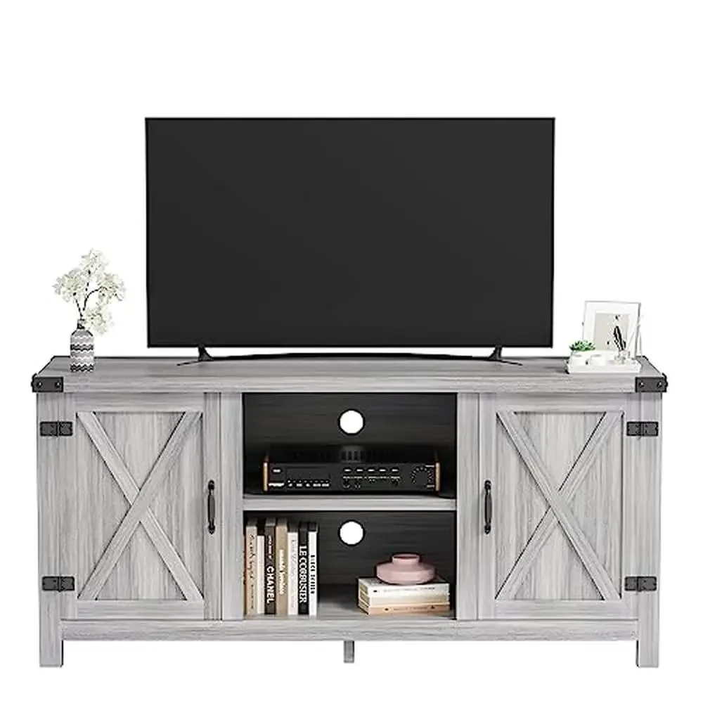 

65" TV Stand Entertainment Center Double Barn Doors Storage Cabinets Console Media Stand Living Room TV Table Storage Shelf Wood