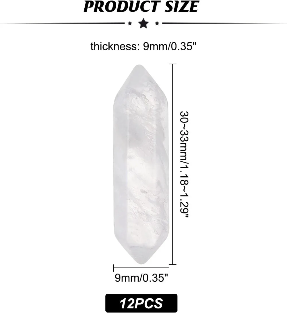 12pcs Natural Quartz White Quartz Point Hexagonal Double Terminated Points Wands No Hole Quartz Pendants kits