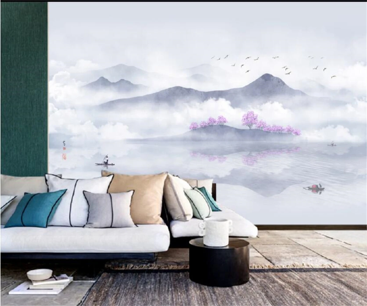 

Customized wallpaper photos Chinese landscape misty lake background mural home decoration artistic conception mural 3d wallpaper