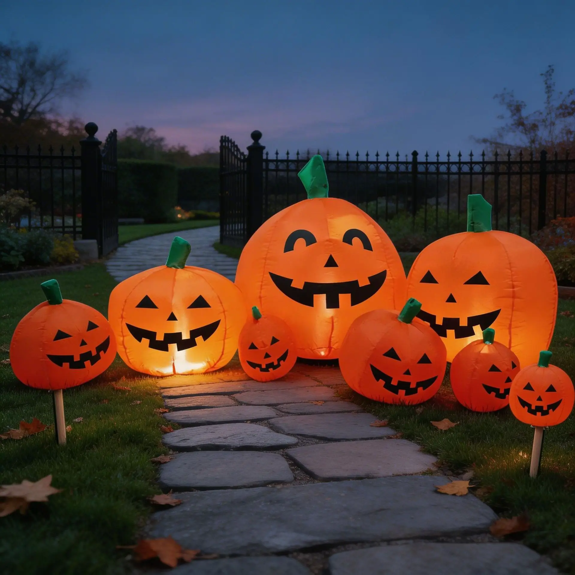 Halloween Yard Inflatable Pumpkin Decoration Set with 8 Connected Smiling Pumpkins LED Light 7.6 Ft Length Festive Display