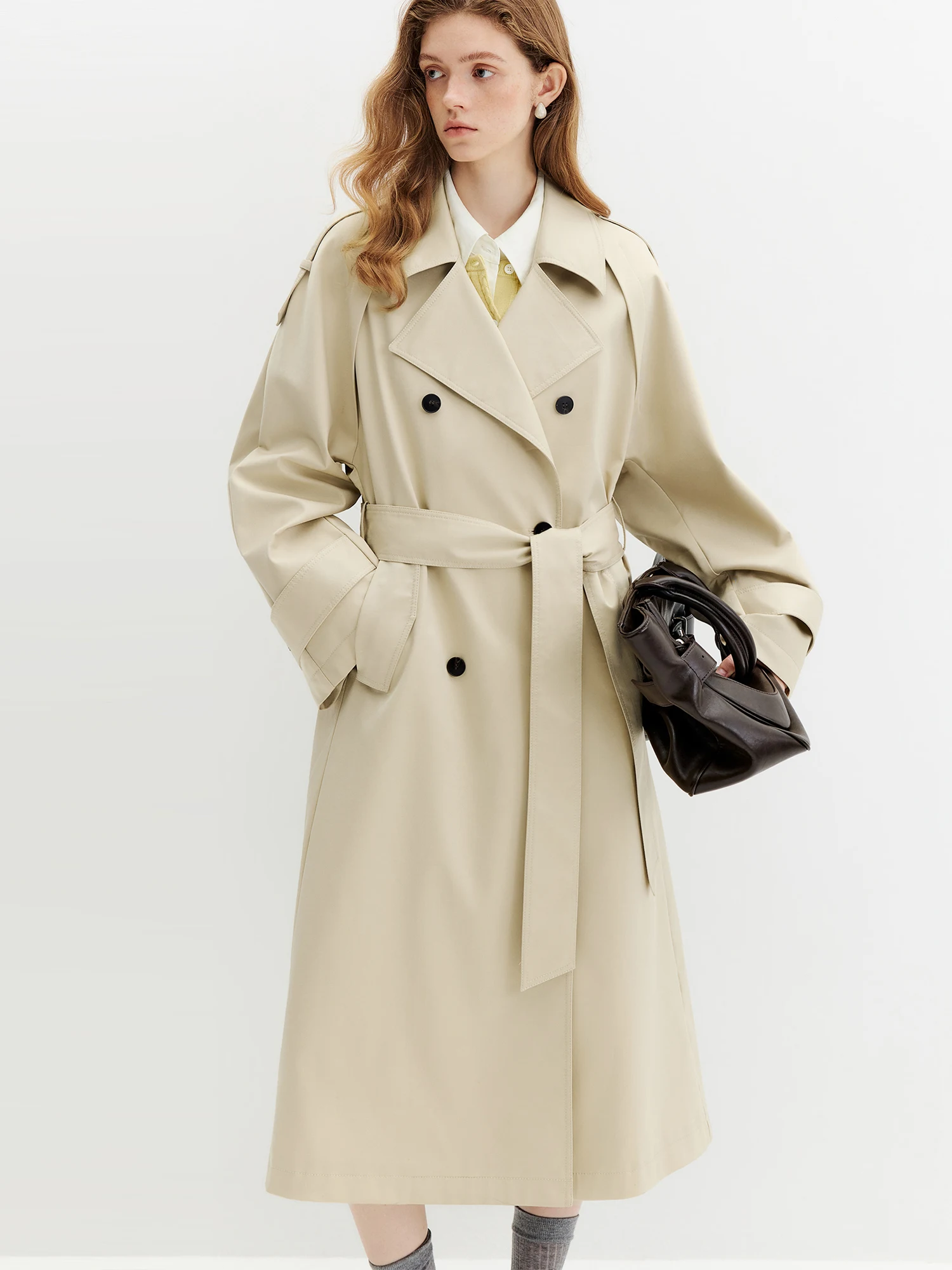 FSLE 2026 Fall New British Retro Trench Coat Women's Commute Style Lapel Double-Breasted Design Elegant Lyocell Fiber Outerwear