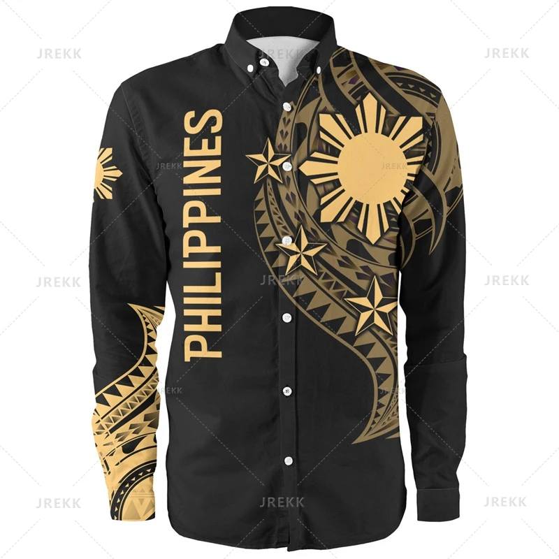 Small Size 3D Proud To Be Philippines Print Long Sleeve Shirts Men Philippines Ethnic Patterns Graphic Shirts & Blouses Clothing